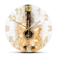 watercolor acoustic guitar print wall clock recording studio musical artwork guitarist home decor timepieces hanging wall watch