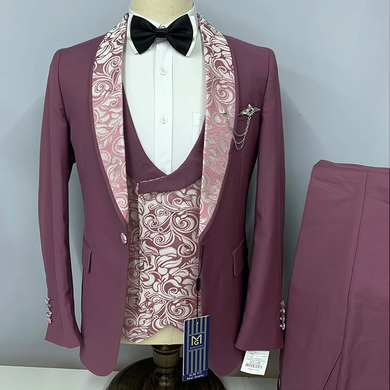 

2022 England style Fashion Printed Wedding Groom Tuxedo Men Suits Banquet Party Blazers Slim High Quality 3 Pieces Set Male suit