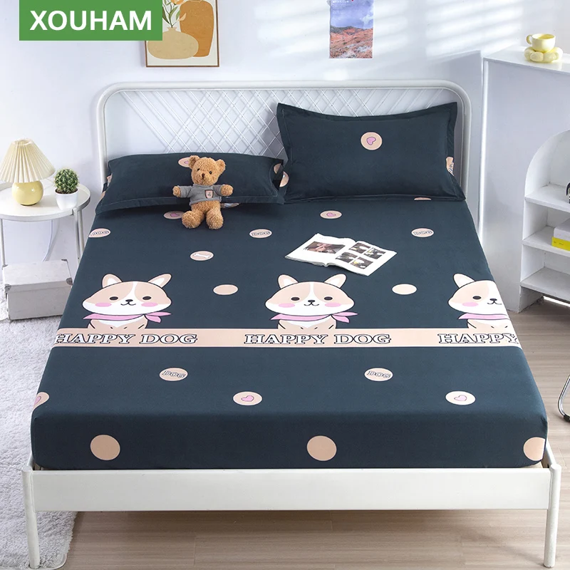 

XOUHAM Bedding 100% Polyester Fitted Sheet Printed Bedspread Shrinkage and Fade Resistant 3 PCS (1 Fitted Sheet + 2 Pillowcase)