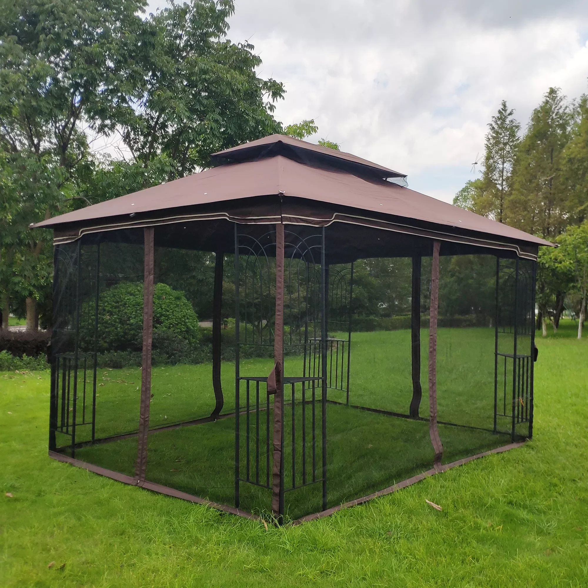 

13x10Ft Outdoor Patio Canopy Gazebo Tent W/Ventilated Double Roof&Mosquito Net for Lawn Garden Backyard&Deck Brown/Gray[