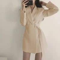 apricot chic sashes blazers mid length office lady solid colors long sleeve loose suits women vintage plus size black blazer new