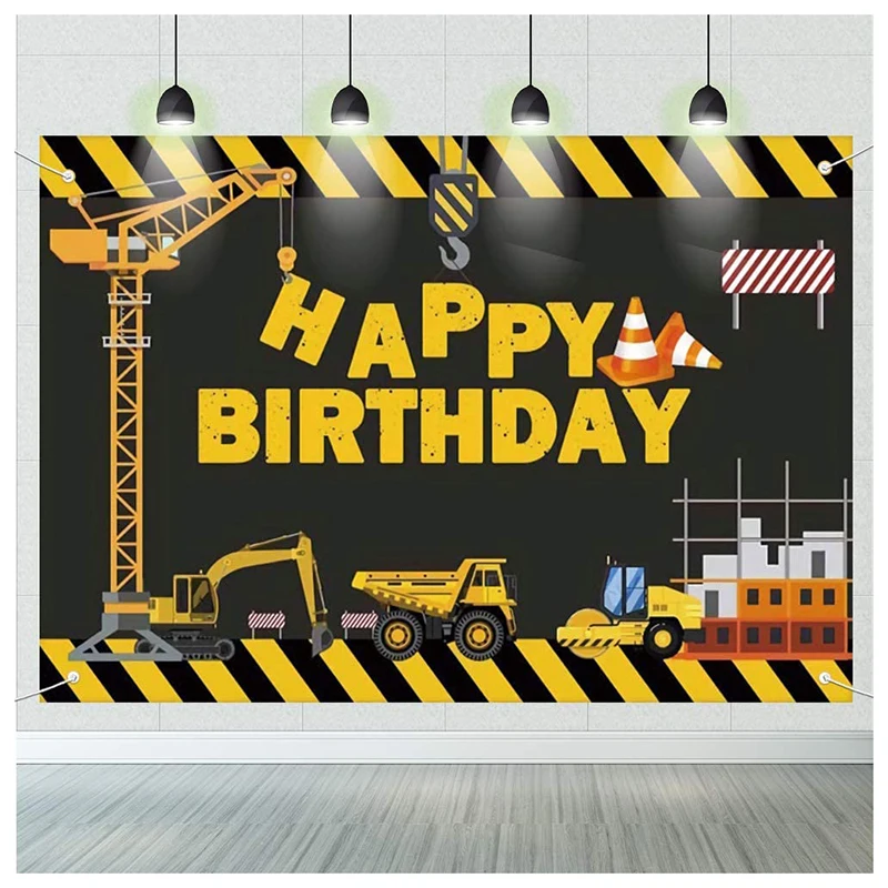 

Excavator Crane Dump Truck Mechanical Theme Photography Backdrop Birthday Party Banner Background Decor for Boys Kids Children