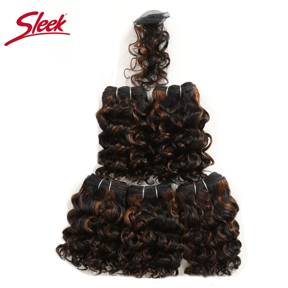 Brown 4#  Short Brazilian Curly Bundles With Clocure 5 Bundles Double Drawn Hair Extension