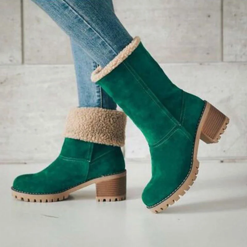 

Free Shipping Female Fur Warm Snow Boots Shoes For Women Shoes Chunky Heels Ankle Boots 2022 Winter Flock Suede Short Booties