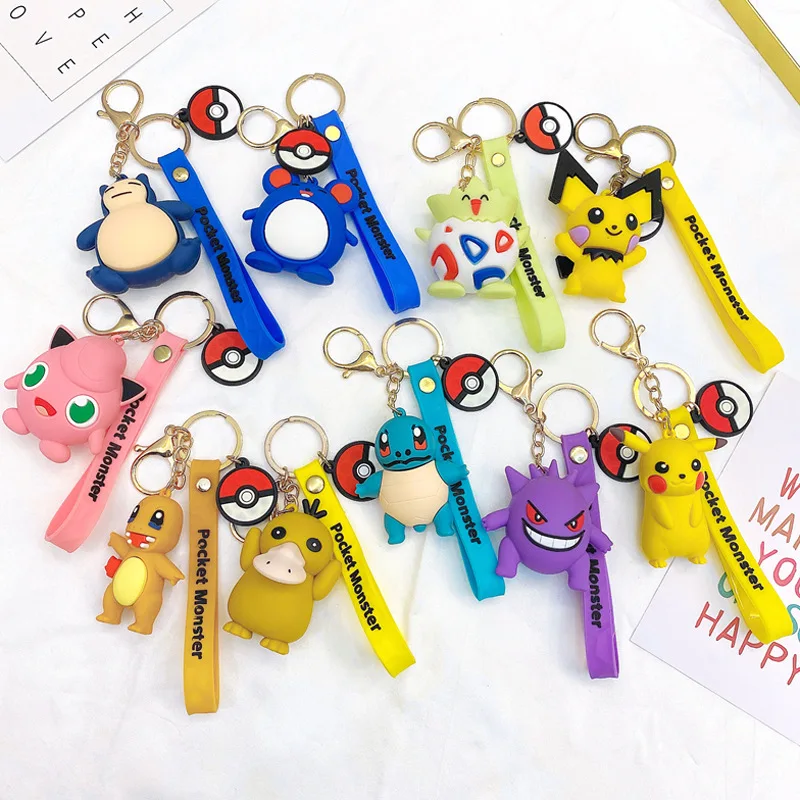 

New Pokemon Keychain Kawaii Pikachu Bulbasaur Squirtle Cartoon Doll Car Keychain Student Backpack Pendant Children's Gift