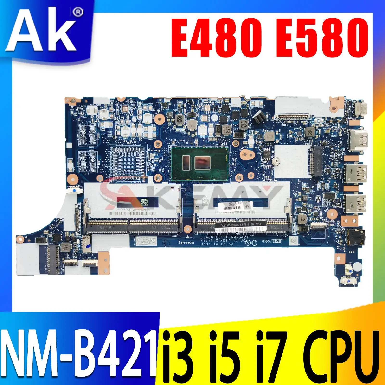 

Материнская плата E480 E580 NM-B421 с процессором I3/I5/I7 7-го поколения 8-го поколения для ноутбука Lenovo ThinkPad E480/E580, материнская плата DDR4