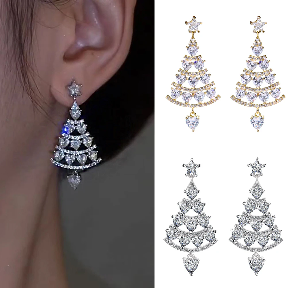 

1Pair New Christmas Tree Earrings For Women Silver Color Crystal Earrings With High Quality And Versatile Earrings Jewelry Gifts