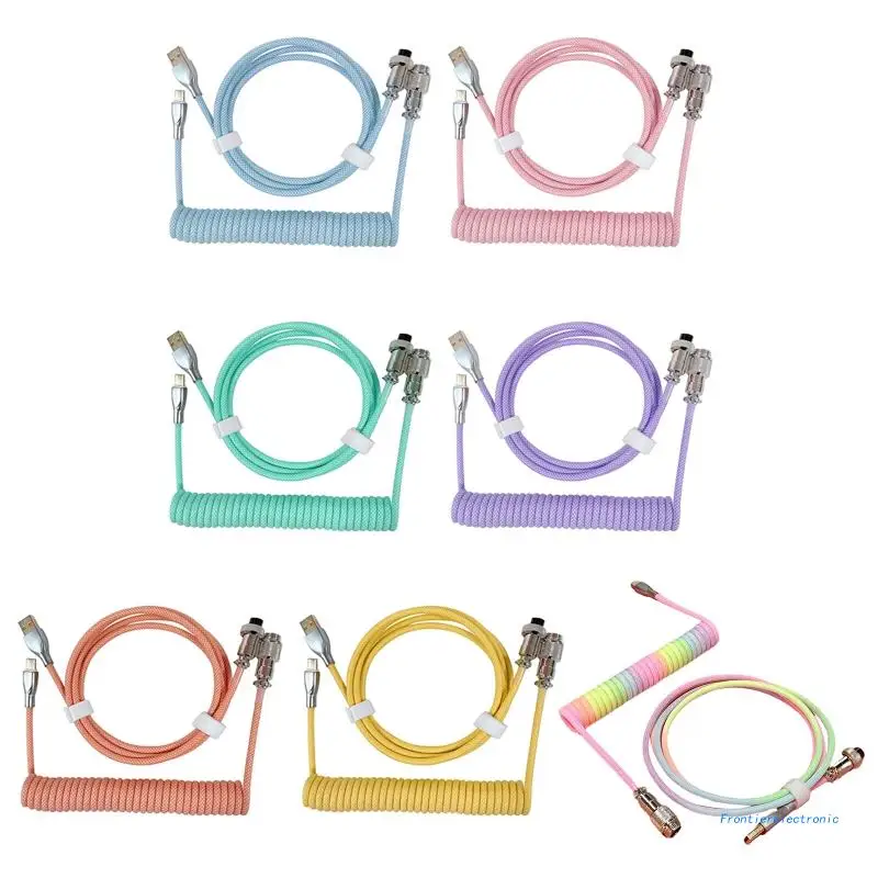 Купи USB C Coiled Cable Aviation Plug-in Wire Mechanical Keyboard Connector DropShipping за 323 рублей в магазине AliExpress