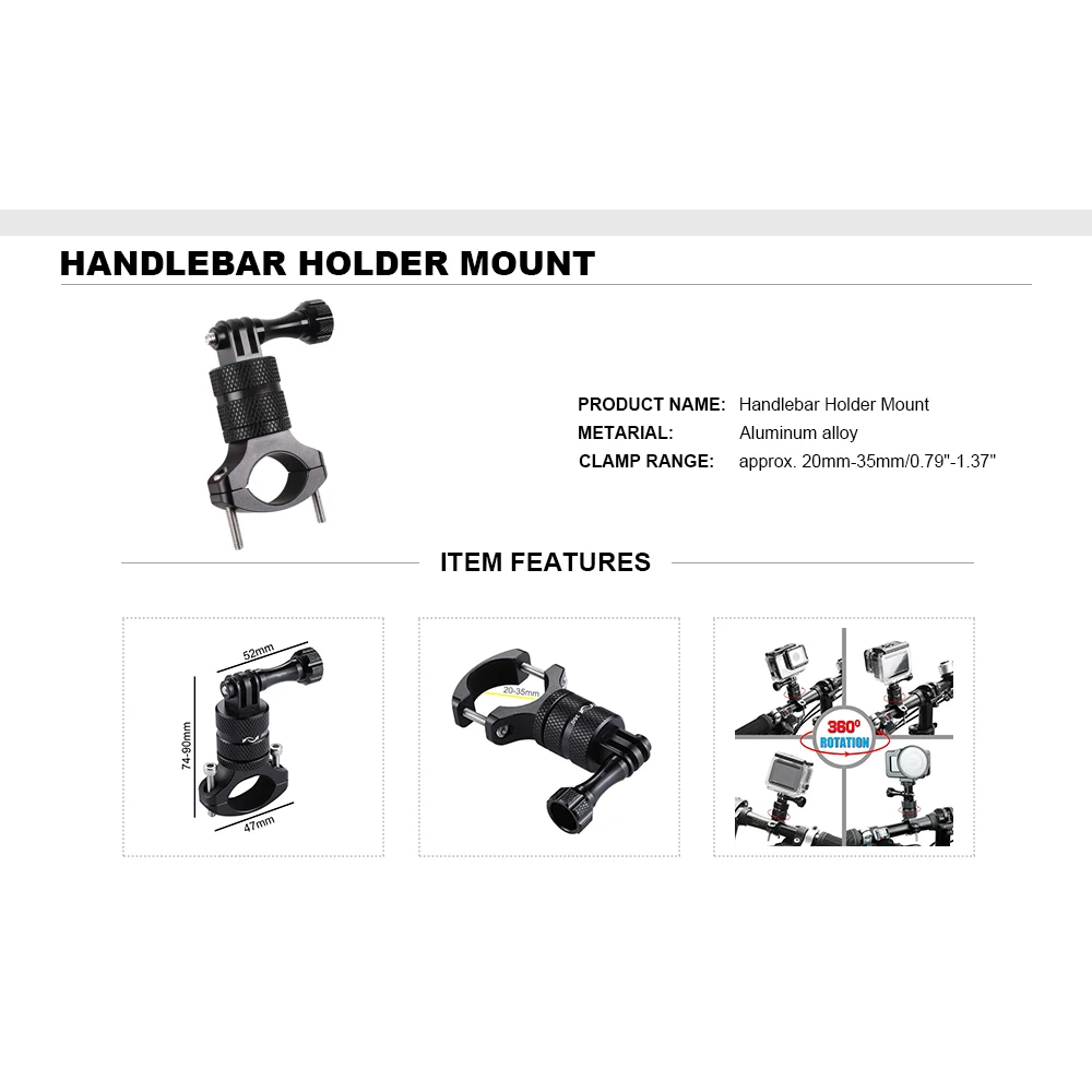 Купи Bicycle Motorcycle Bike Aluminum Handlebar Holder Mount for GoPro Hero 11 10 9 8 7 5 Xiaomi Sjcam Eken DJI Action Camera за 899 рублей в магазине AliExpress