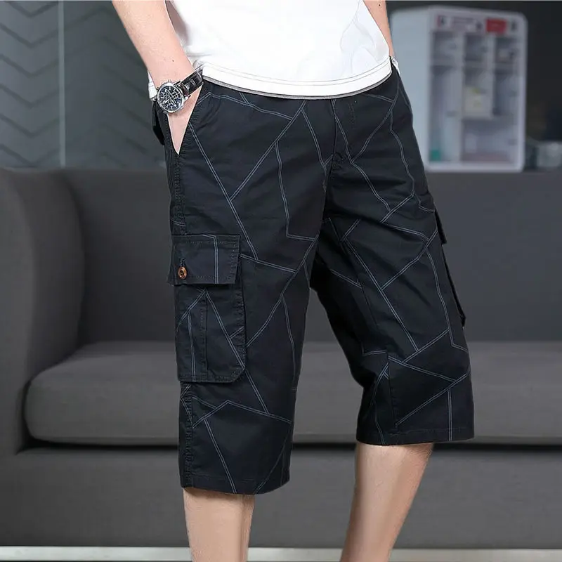 

2023 Summer Mens Knee Length Cotton Army Cargo Shorts Men Casual Shorts Multi-pocket Loose Shorts Bermuda Trousers T93