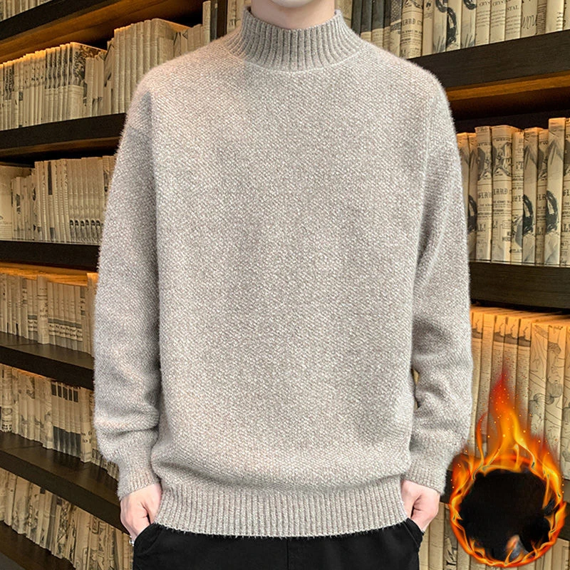 

Korean Fashion Autumn Men Casual Sweater Wool Cashmere Mock Neck Oversize 2022 Winter Men Warm Knitted Pullovers Sweaters E582