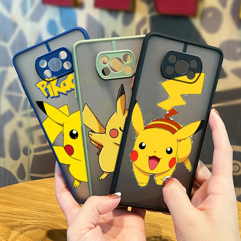 

Anime Pikachu Cartoon For Xiaomi Mi 11T 11 10 Ultra Pro Lite Note10 Poco X3 F3 GT NFC M3 Frosted Translucent Phone Case