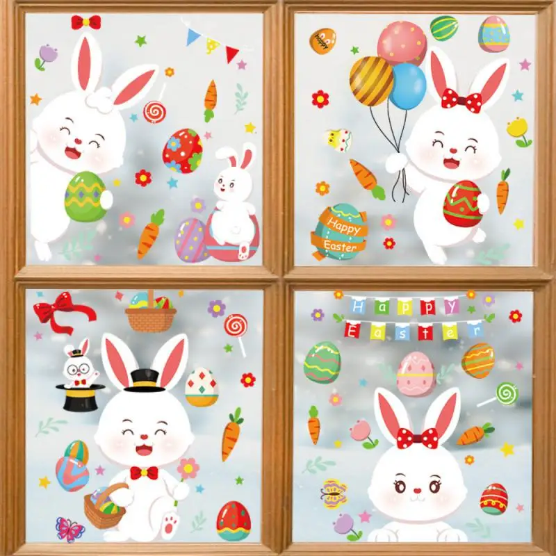 

Happy Easter Stickers Easter Eggs Bunny Carrot Electrostatic Stickers Window Glass Decals Easter Home Decoration Wall Sticker
