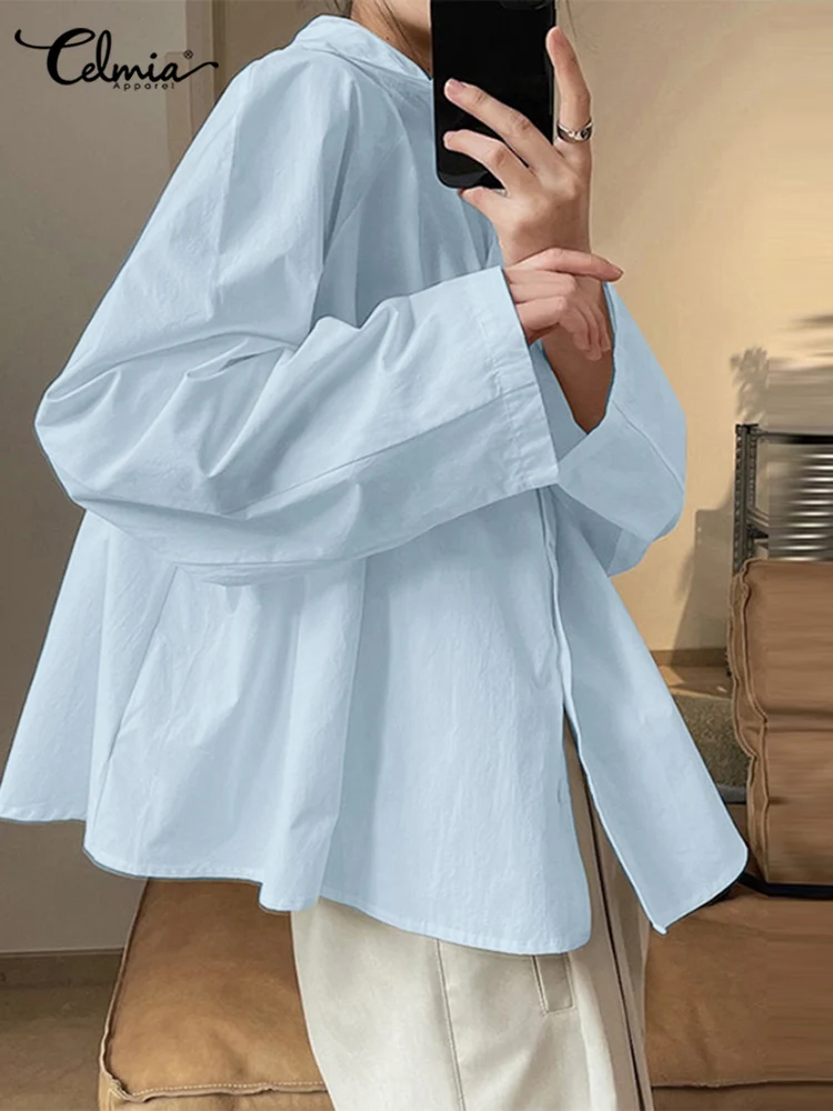 

Celmia Korean Fashion Shirts Women Casual Oversize Lapel Long Sleeve Workplace Chemise Autumn BF Style Solid Color A-line Shirts