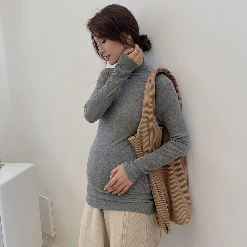 Turtleneck Pregnancy Shirts Long Sleeves Pregnant Women Maternal T-shirt Pregnancy Clothes 2022 Autumn enlarge