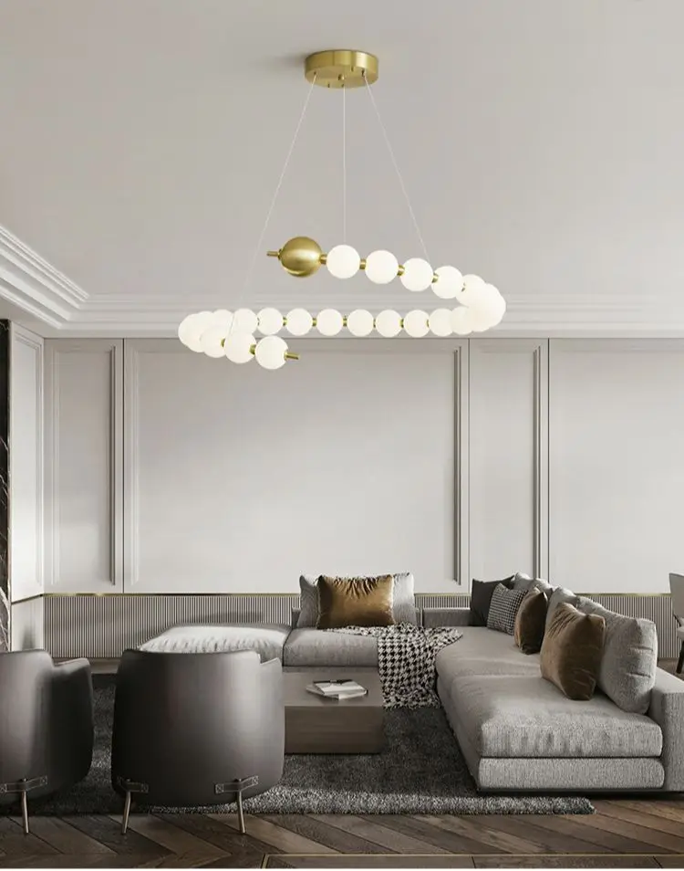 

New living room chandelier modern simple light luxury glass bedroom study creative Nordic restaurant magic bean lamp