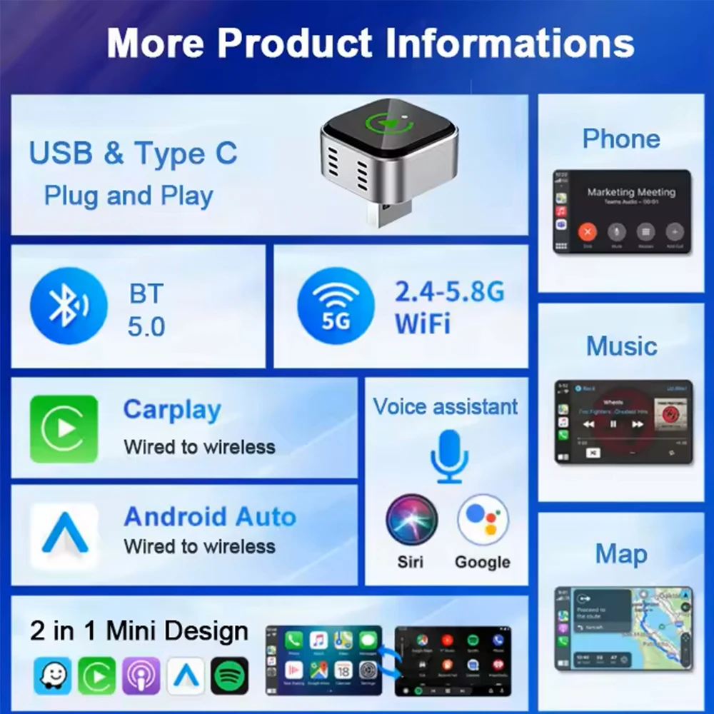 Адаптер Wooboobox CarPlay для Android Auto: проводной в беспроводной, интеллектуальная система Wi-Fi и Bluetooth для Honda M22 (art.: 3920dbdea556a) - 3920dbdea556a