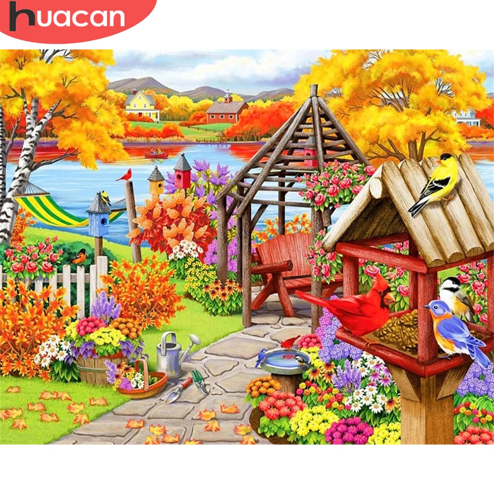

Набор для раскраски по номерам HUACAN, домашний пейзаж, ручная роспись для взрослых, рисунок на холсте, Осенний подарок, украшение для дома 60x75 с...