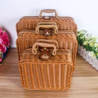 bamboo handwoven retro suitcase simulation wicker handbag suitcase vintage storage box for food fruit picnic basket