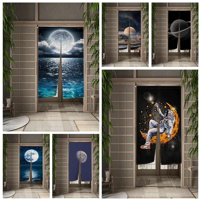 

Japanese Door Curtain Moon Night Partition Kitchen Doorway Decorative Drapes Cafe Lzakaya Entrance Noren Hanging Half-Curtain