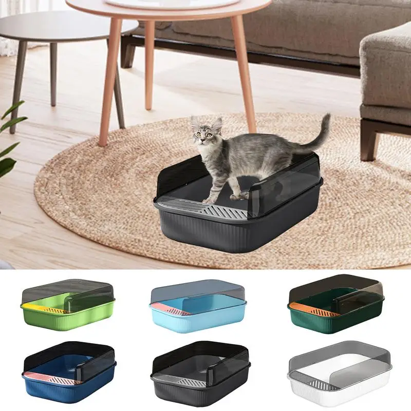 

Cat Litter Pan Box Semi-Enclosed Sifting Litter Box With High Sides Detachable Shallow Cat Toilet Durable High Side Sifting