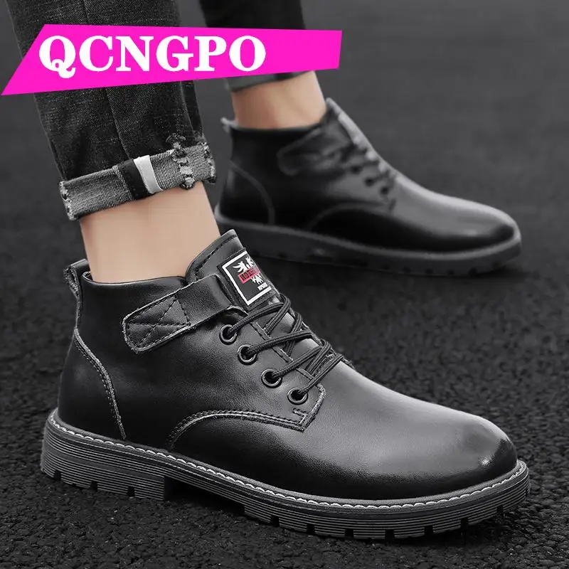 

Laces boots British Style Cowboy Medium Cut classic boots Round Toe Cow Leather retro Martin boots Motorcycle boots ankle