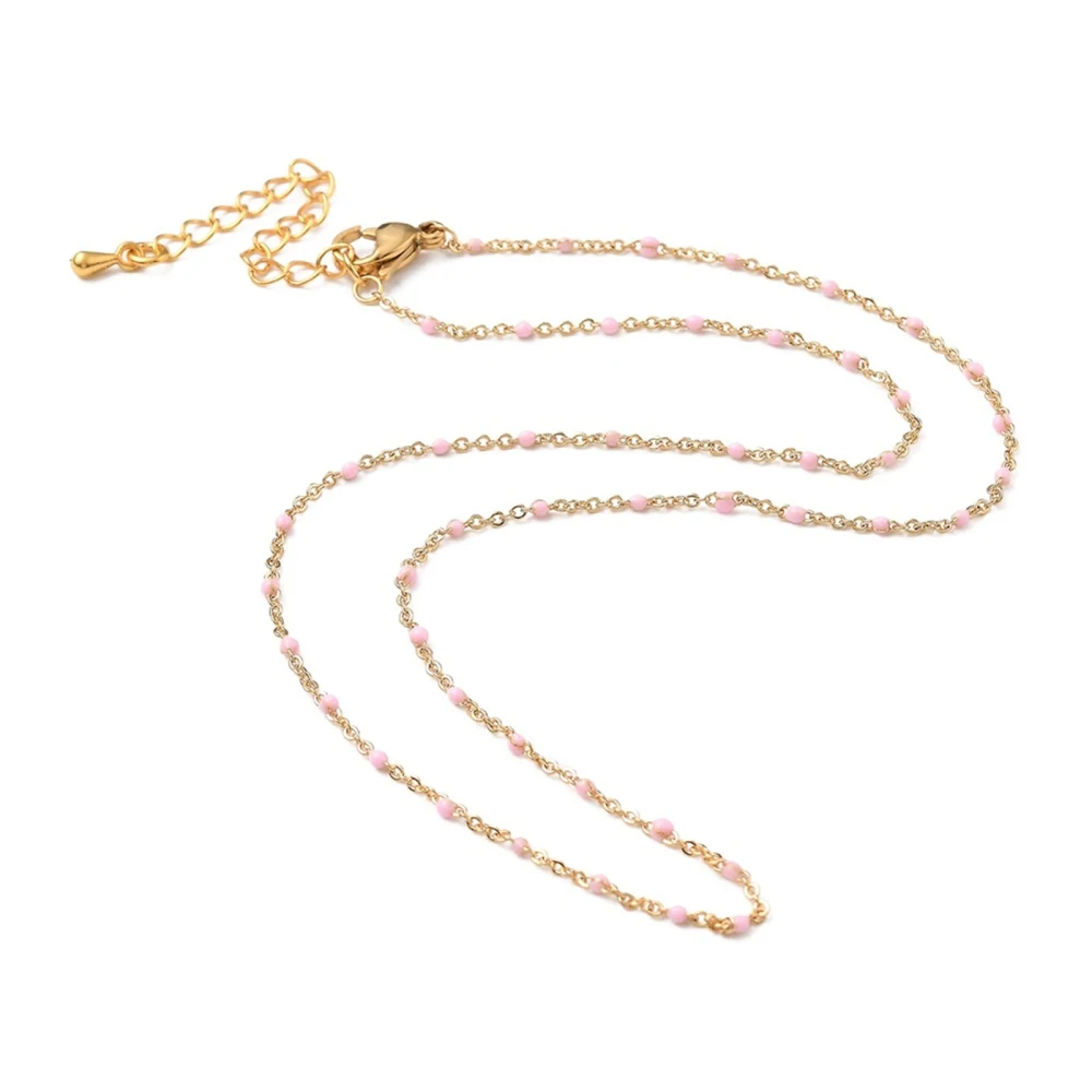 

1-2 шт., латунная эмалированная кабельная цепь, ожерелья с застежкой-крабом из нержавеющей стали 304, цвет розовый, покрытый 18-каратным золотом