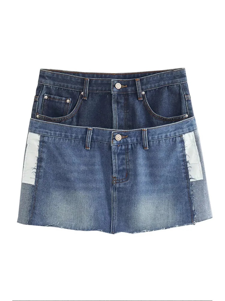 

Kumsvag 2023 Women Summer Denim Skirts Fashion Splicing Buttons Pockets Female Elegant Street Mini Skirt Clothing