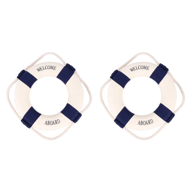 

2X Decorative Welcome Aboard Nautical Lifebuoy Ring Wall Hanging Home Decoration (Blue, 20Cm)