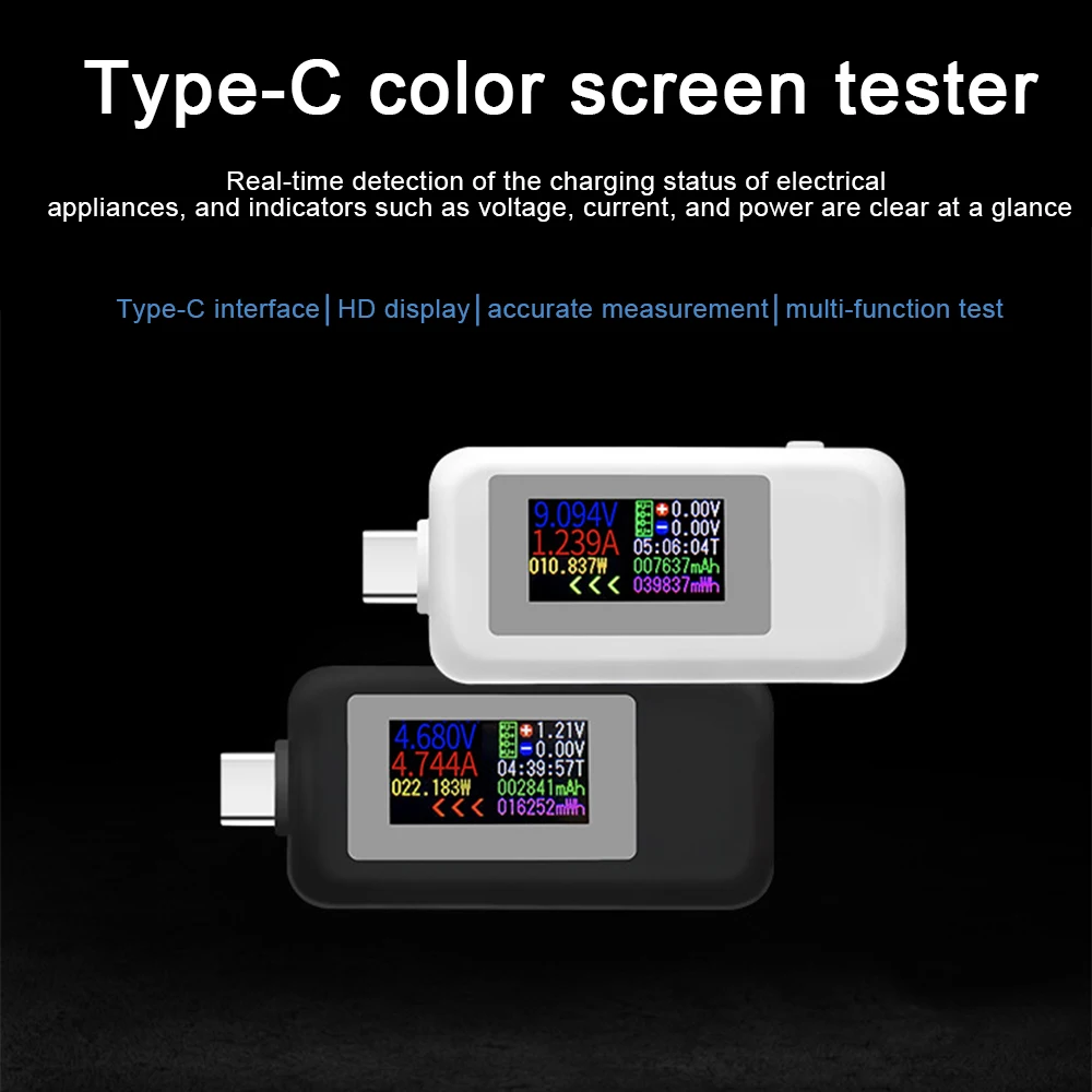 

USB-тестер Type-C, 4-30 в, USB-C, цветной экран