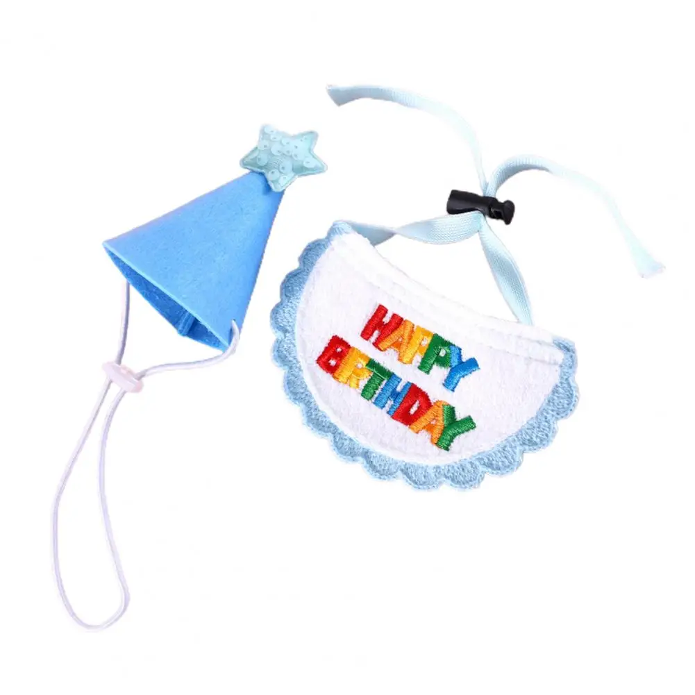 

Decorative Cotton Embroidered Happy Birthday Pet Bib with Cap Set Pet Accessories
