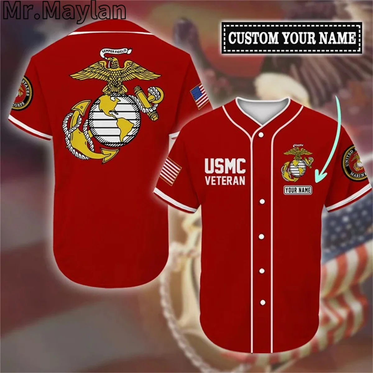 

Custom Name US Marine Corps Baseball Jersey Shirt Proud Veteran Baseball Shirt 3D Men's Shirt Casual Shirts hip hop Tops KJ-0144