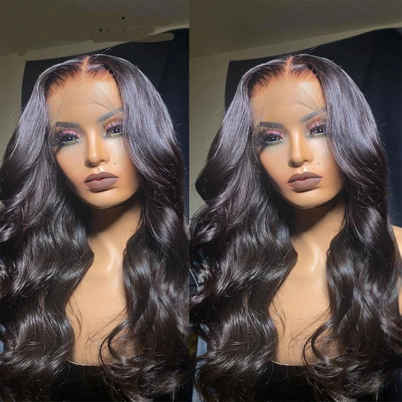 

Black Color Natural Wave Synthetic Hair Lace Front Wig For Women Free Part Fiber Babyhair Daily180%Density Glueless Wigs