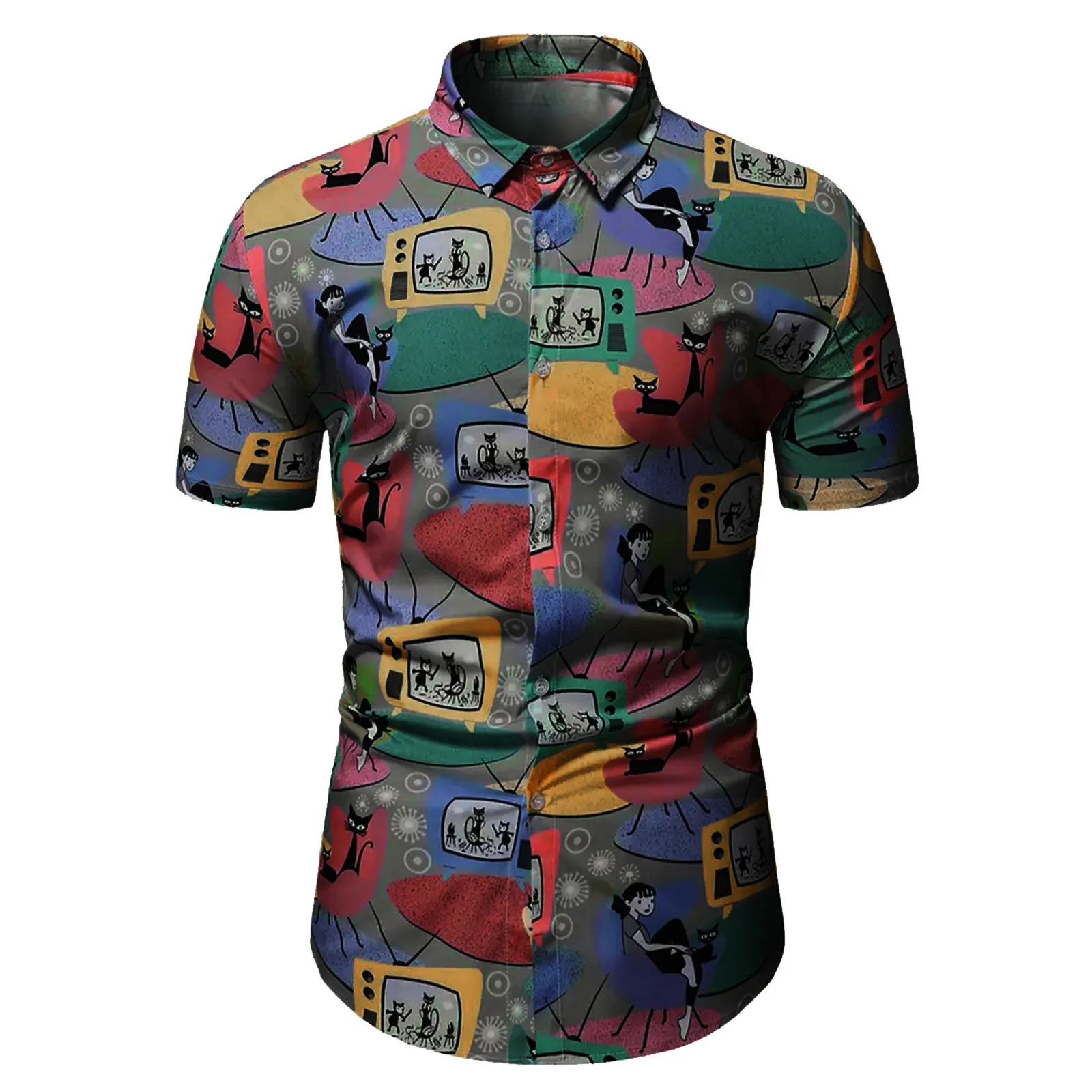 

Men Short Sleeve Spring Summer Daily Printed Shirts Fashion Top Blouse Shirts White Essential Tee