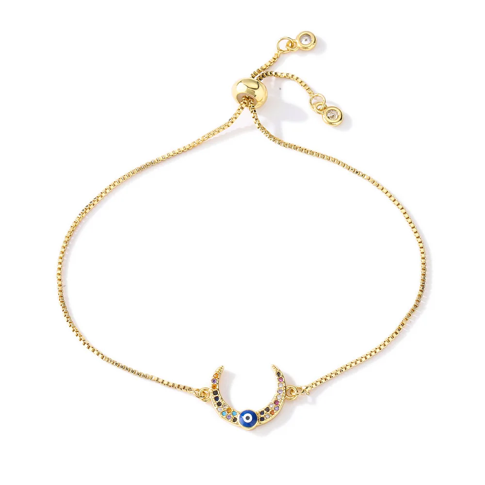 

AAA Cubic Zirconia Crystal Brass Lovely Moon Evil Eye Peach Heart Charm Bracelet Women 2022 New Fashion CZ Zircon Jewelry Gift
