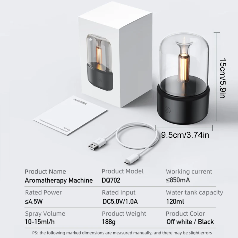Ароматический диффузор аромалампа HATV Candle Light Essential Oil Lamp Portable 120ML USB Air Humidifier Ultrasonic Mist Maker with LED Night Light аромадиффузор для дома (art.: 3920becfde3ac) - 3920becfde3ac