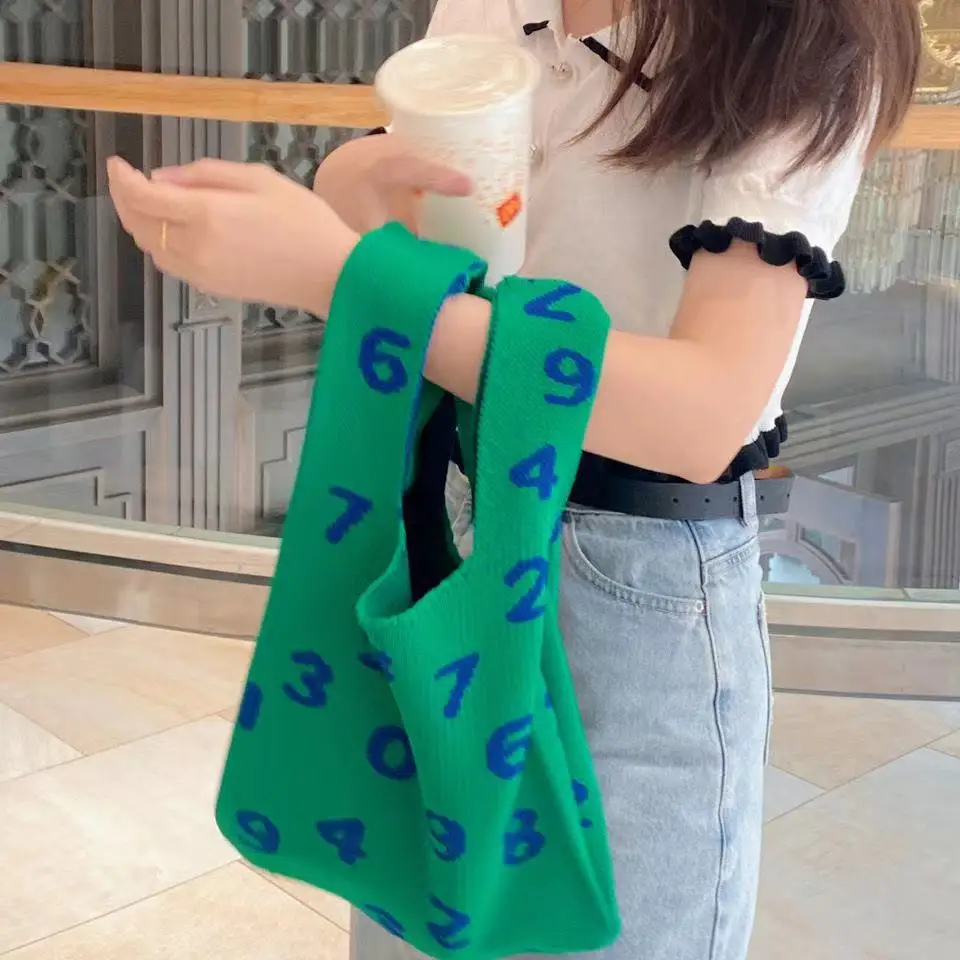 

Big number simple Retro knit handbag Shoulder Woolen Hollow Out Bag BB-5