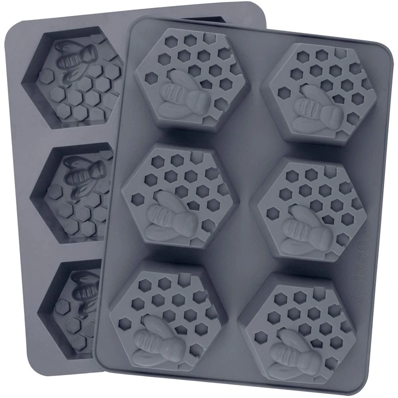 

2 Pack 6 Cavities Hexagon Bee Honeycomb Silicone Soap Molds Flexible Mould Ice Square Tray,Non Stick & BPA Free