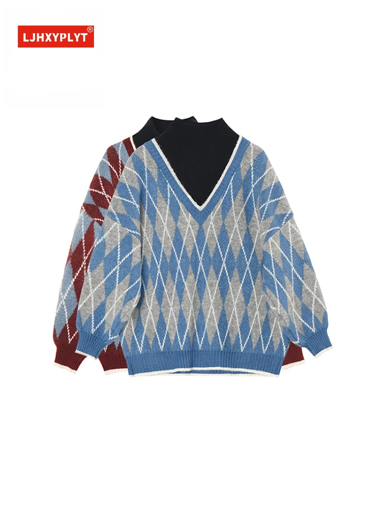 

Женский трикотажный пуловер с V-образным вырезом и длинным рукавом