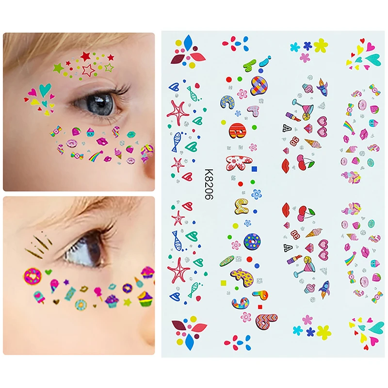 

4Pairs/sheets Kids Face Sticker Glitter Temporary Tattoo Waterproof Face Lace Makeup Eyeliner Decorations Sticker