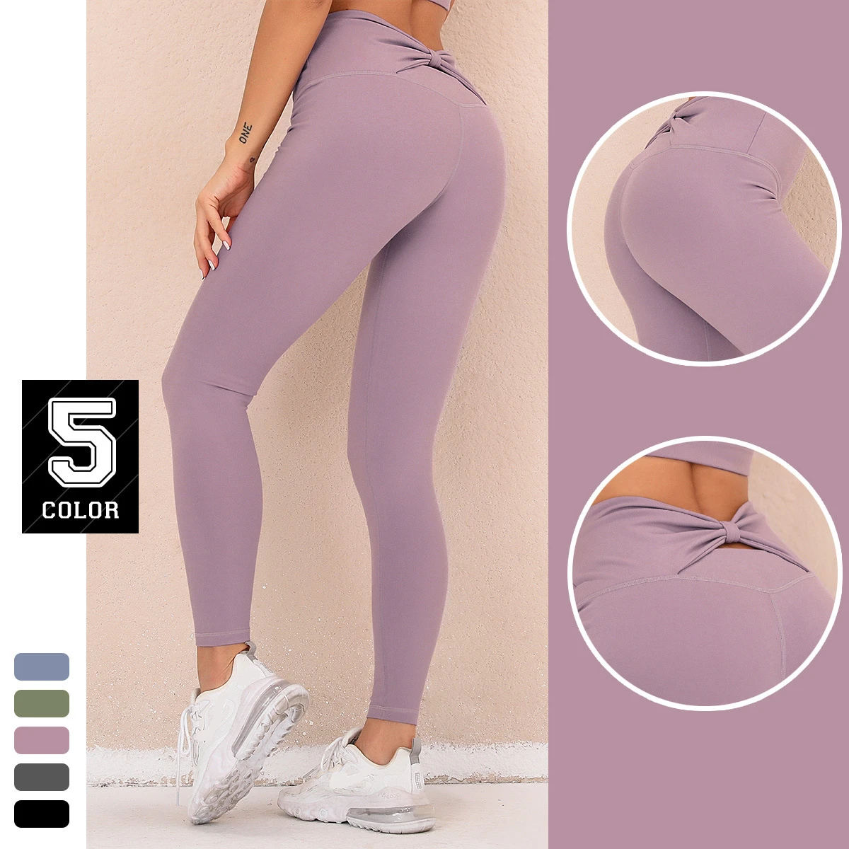 

K Elastic High Waist Galling Sports Leggings Women Fitness Running Yoga Pants Gym Girl Seamless Solid Color Bow Leggings