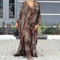 2 piece set print matching pant african sets muslim robe ankara abaya chiffon loose long dress bazin baggy pants spring autumn
