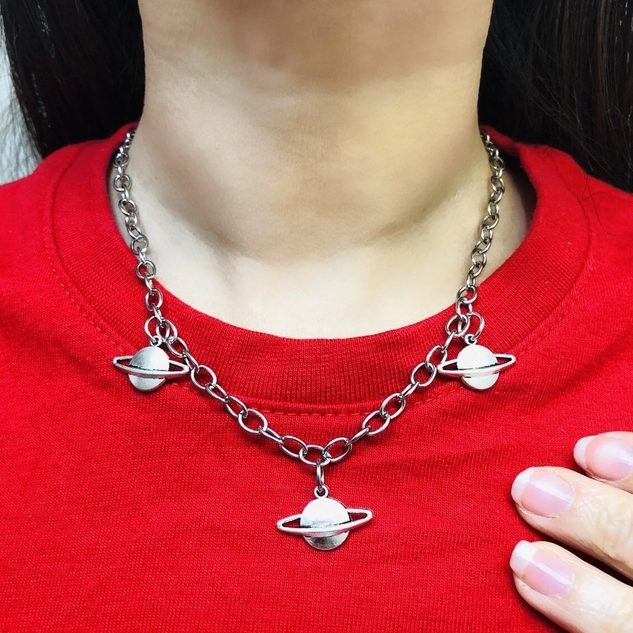 

European and American wind ins cool bungee concave shape planet accessories personality dark pendant necklace men women trend