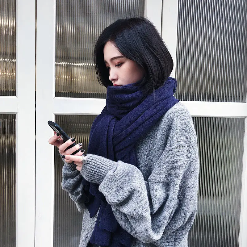 Женский толстый теплый шарф Maikun Однотонный женский черный из искусственного