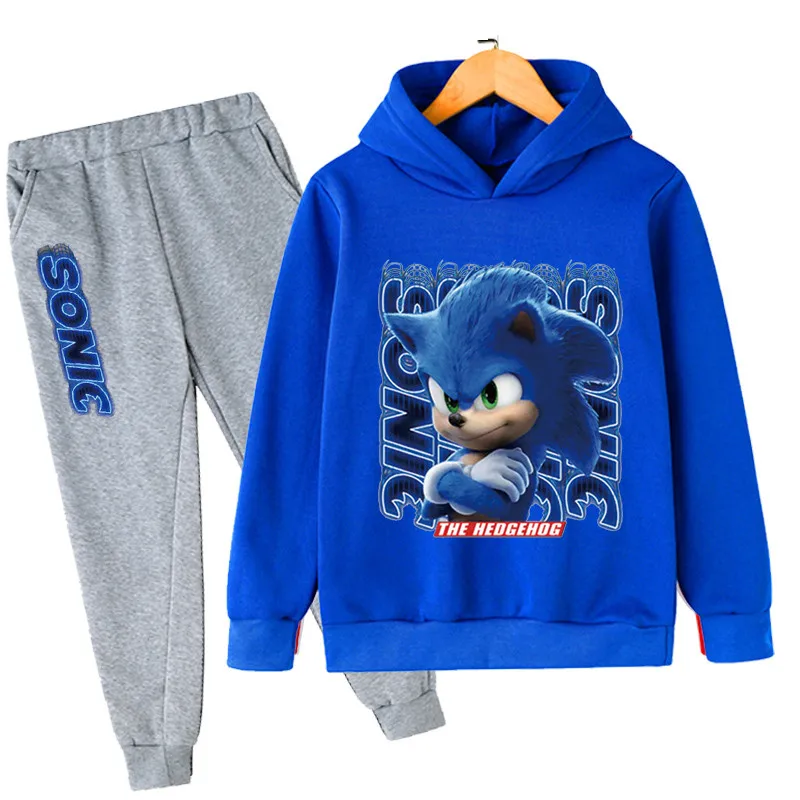

Sonic Hoodies Sets Children Boys Girls Fashion Autumn/Winter Casual Cotton Hooded Tops + Loose Trousers 2PCS/Outfits 4-14 Yr Old