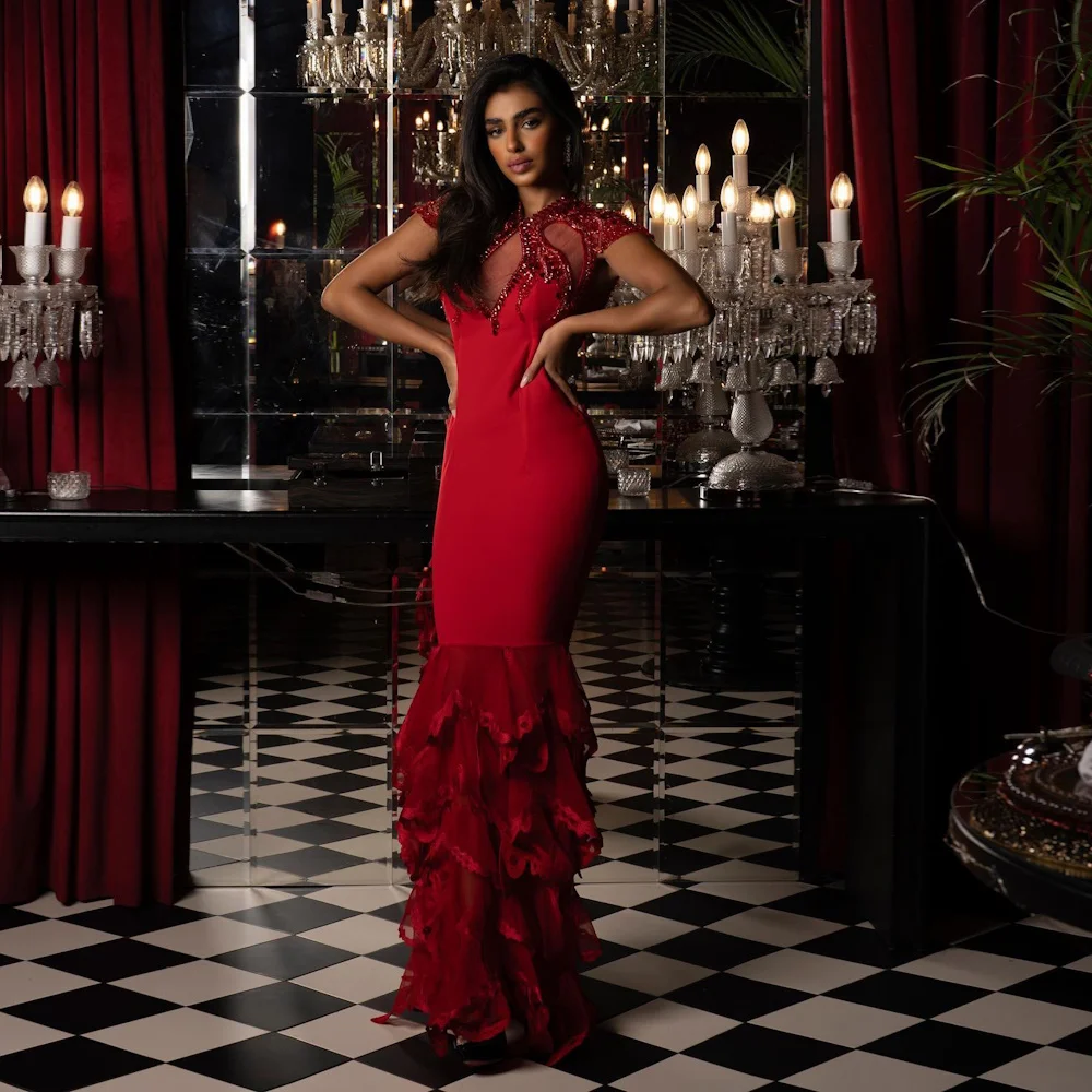 

Mignon Satin Mermaid Scoop Neckline Ruffle Prom Gown Sequins Floor-length Formal Elegant Evening Party Dress for Women 2023