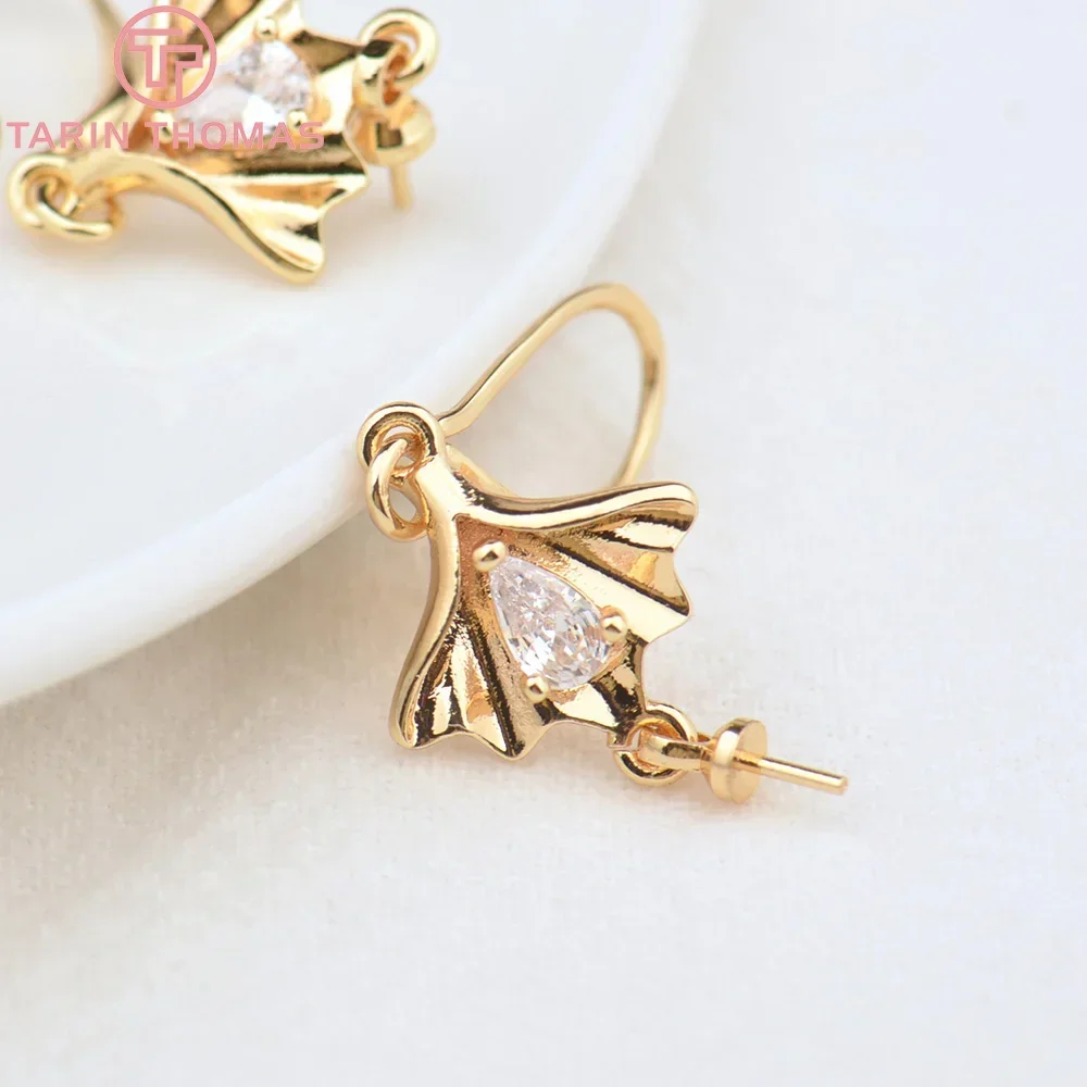 (4524) 4 шт. 18 мм 24-каратное золото латунь с цирконом крючок для сережек булавками