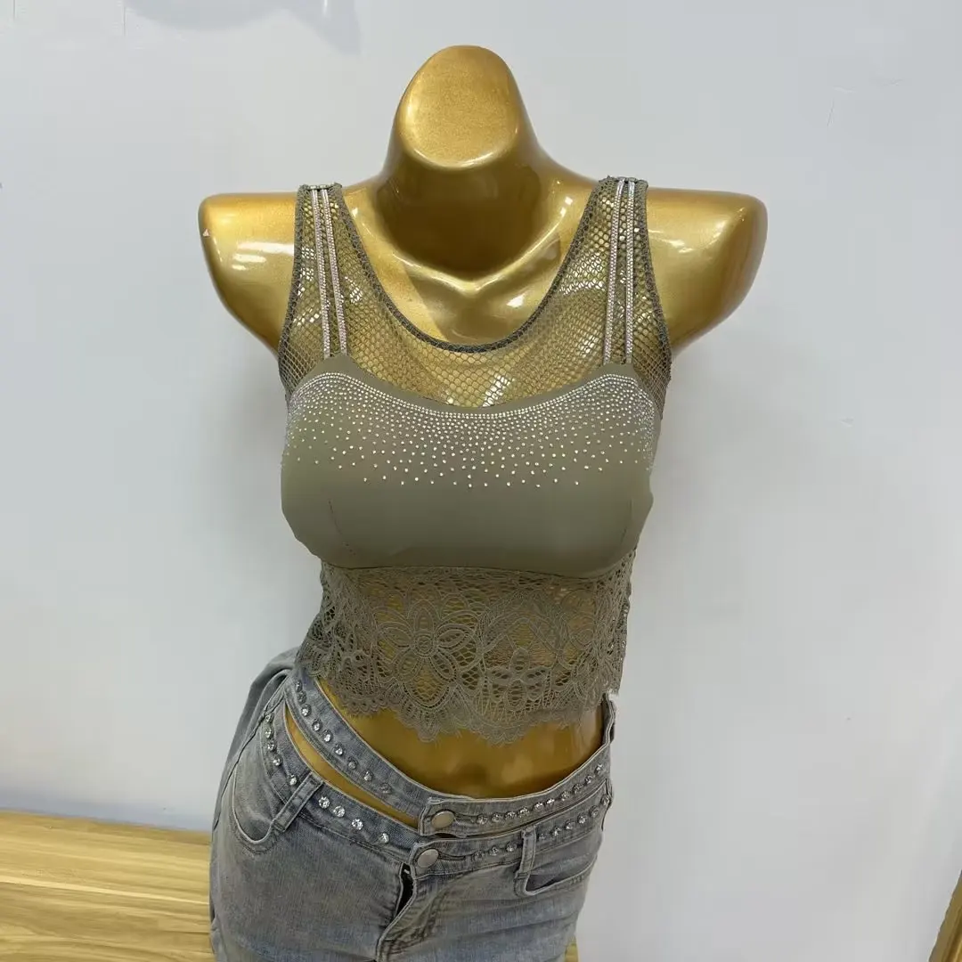 

Underwear Sexy Foam Bra Tank Tops Women Hollow Out Back Lace Vest Crop Tops