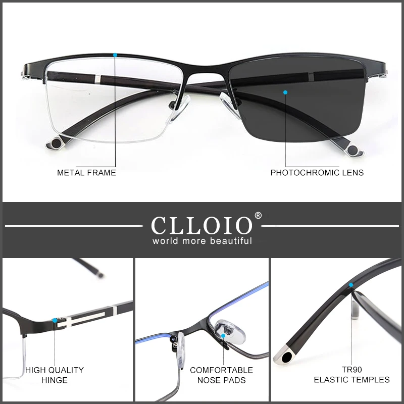CLLOIO Photochromic Reading Glasses Men Progressive Multifocal Anti Blue Light Reading Glasses TR90 Hyperopia Presbyopia Glasses