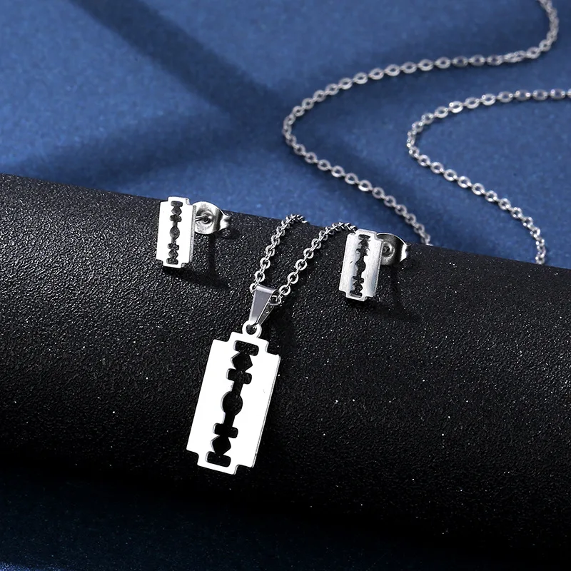 Pendant Girl Earrings Necklace Set Punk Hiphop Jewelry Women Geometrical Choke Tz14